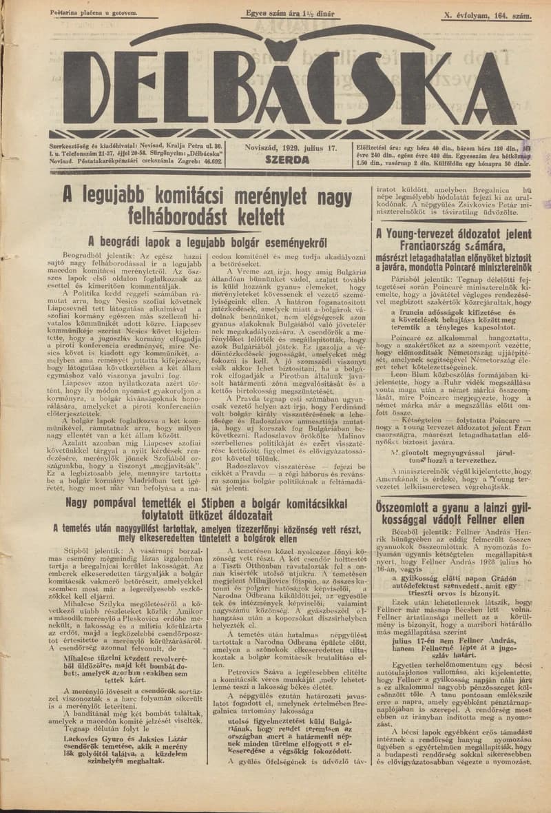 Délbácska, 10. évf. 1929. július 17. 164. sz.