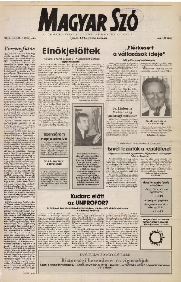 Magyar Szó, 49. évf. 1992. december 2. 330. sz. 1–12. oldal
