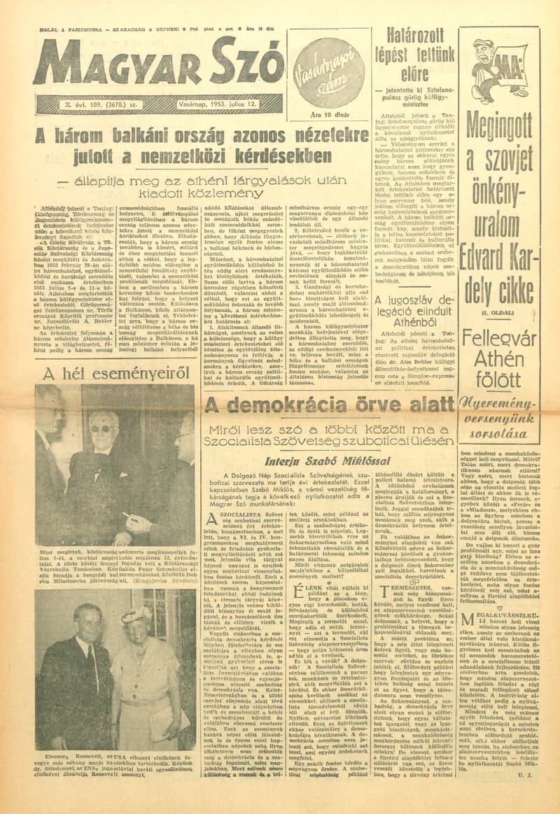 Magyar Szó, 10. évf. 1953. július 12. 189. sz. 1–14. oldal