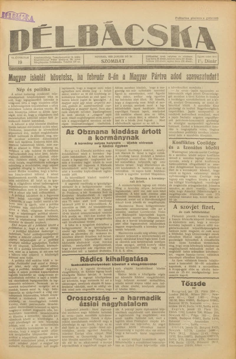 Délbácska, 6. évf. 1925. január 24. 19. sz.