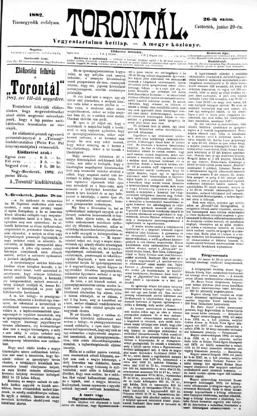 Torontál, 11. évf. 1882. június 29. 26. sz.