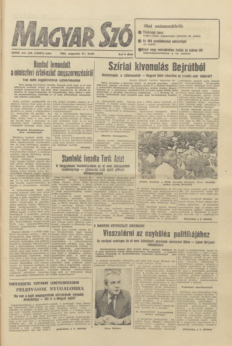 Magyar Szó, 39. évf. 1982. augusztus 31. 239. sz. 1–20. oldal