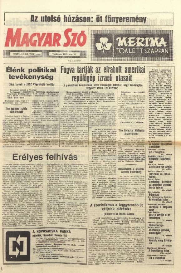 Magyar Szó, 26. évf. 1969. augusztus 31. 240. sz. 1–32. oldal