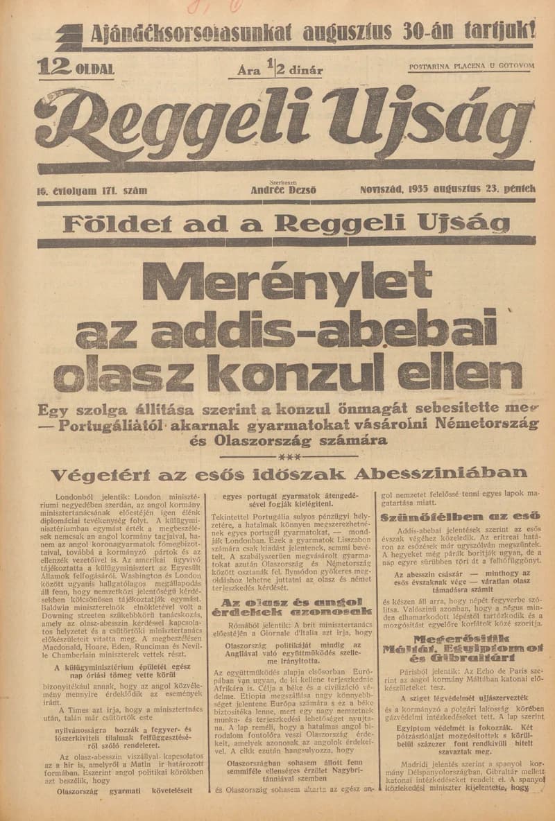 Reggeli Újság, 16. évf. 1935. augusztus 23. 198. sz.