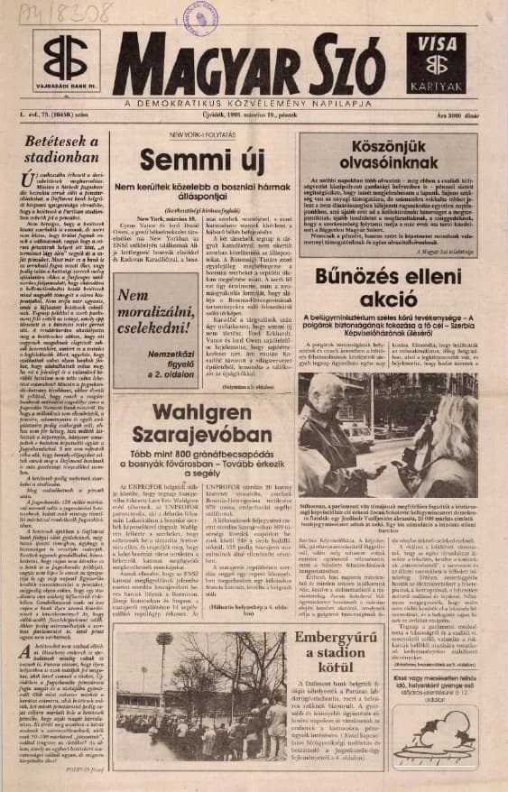 Magyar Szó, 50. évf. 1993. március 19. 75. sz. 1–16. oldal