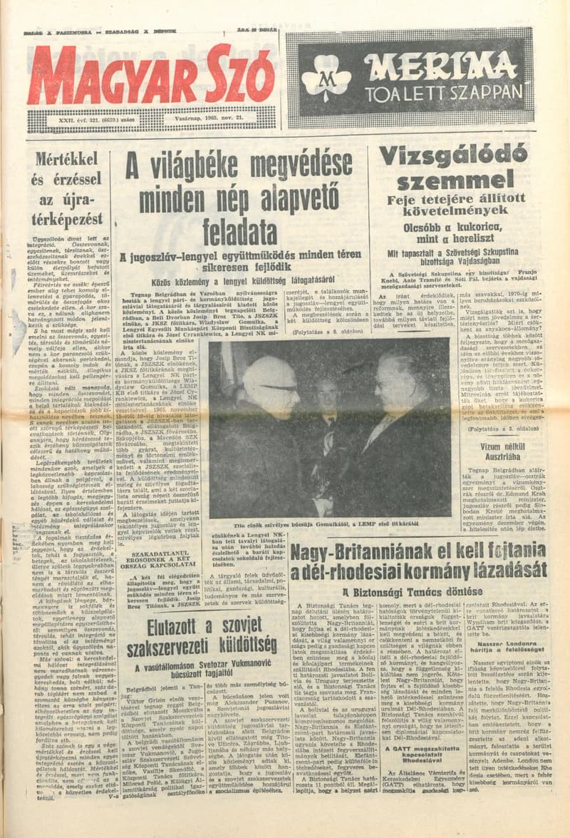 Magyar Szó, 22. évf. 1965. november 21. 321. sz.