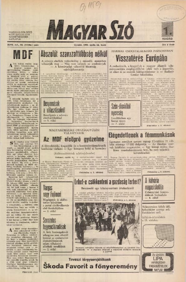 Magyar Szó, 47. évf. 1990. április 10. 98. sz. 1–20. oldal