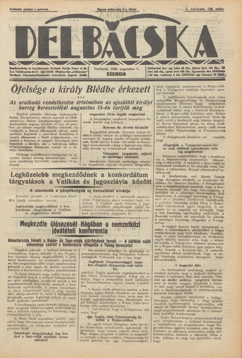 Délbácska, 10. évf. 1929. augusztus 7. 182. sz.