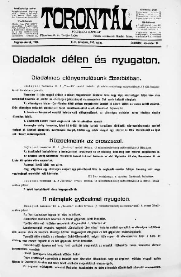 Torontál, 43. évf. 1914. november 12. 258. sz.