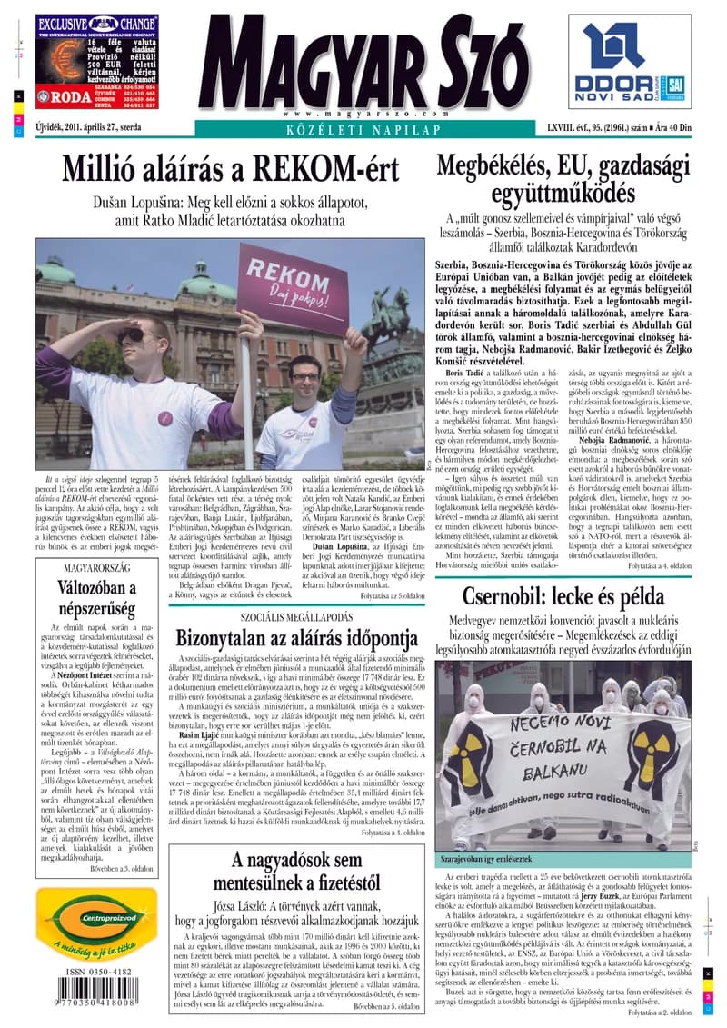 Magyar Szó, 68. évf. 2011. április 27. 95. sz. 1–20. oldal