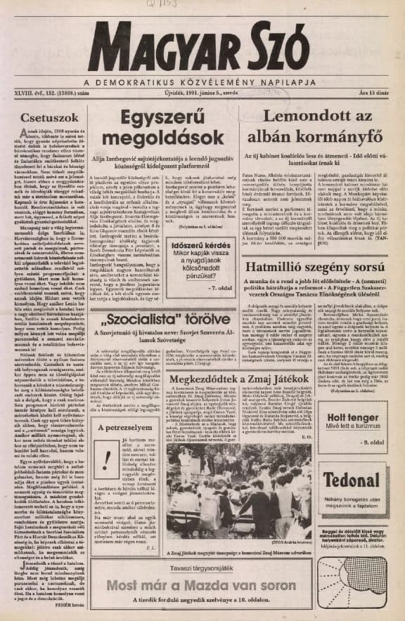 Magyar Szó, 48. évf. 1991. június 5. 152. sz. 1–20. oldal