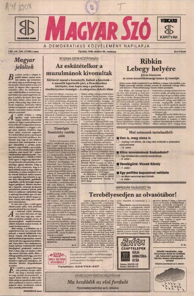 Magyar Szó, 53. évf. 1996. október 20. 249. sz. 1–24. oldal