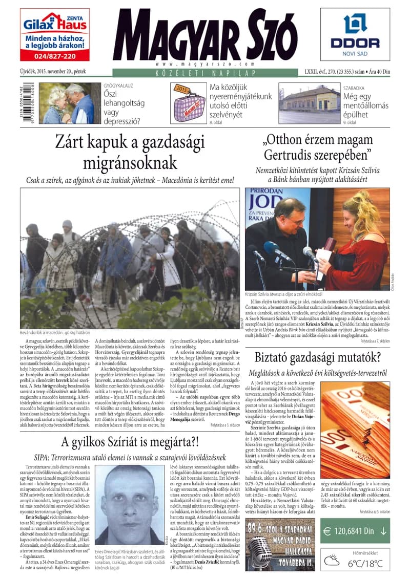 Magyar Szó, 72. évf. 2015. november 20. 270. sz. 1–16. oldal