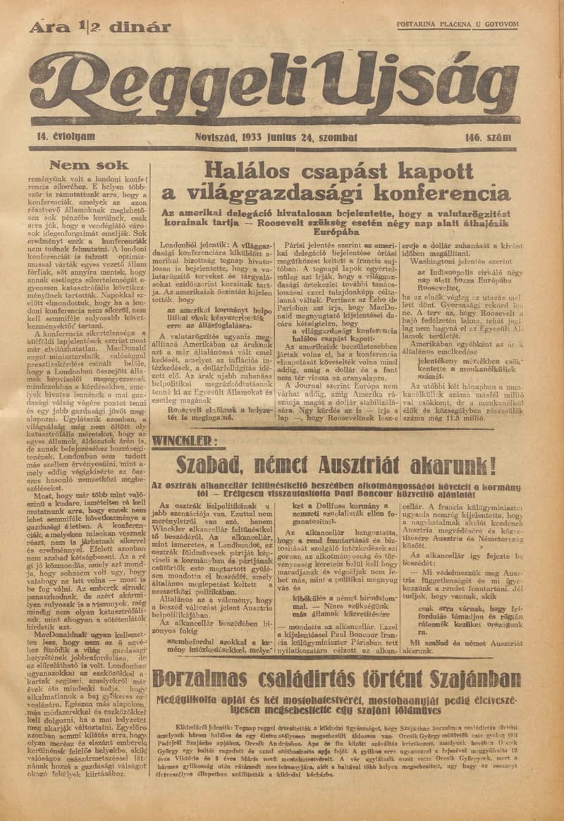 Reggeli Újság, 14. évf. 1933. június 24. 146. sz.