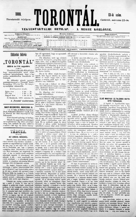 Torontál, 17. évf. 1888. március 22. 12. sz.