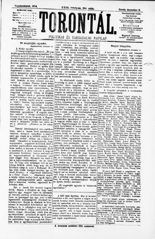 Torontál, 23. évf. 1894. december 19. 290. sz.