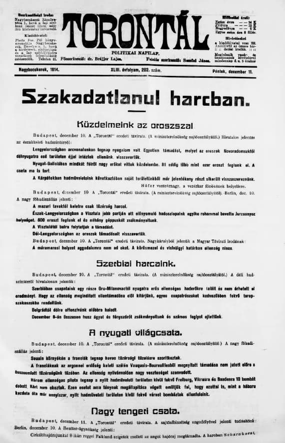 Torontál, 43. évf. 1914. december 11. 282. sz.
