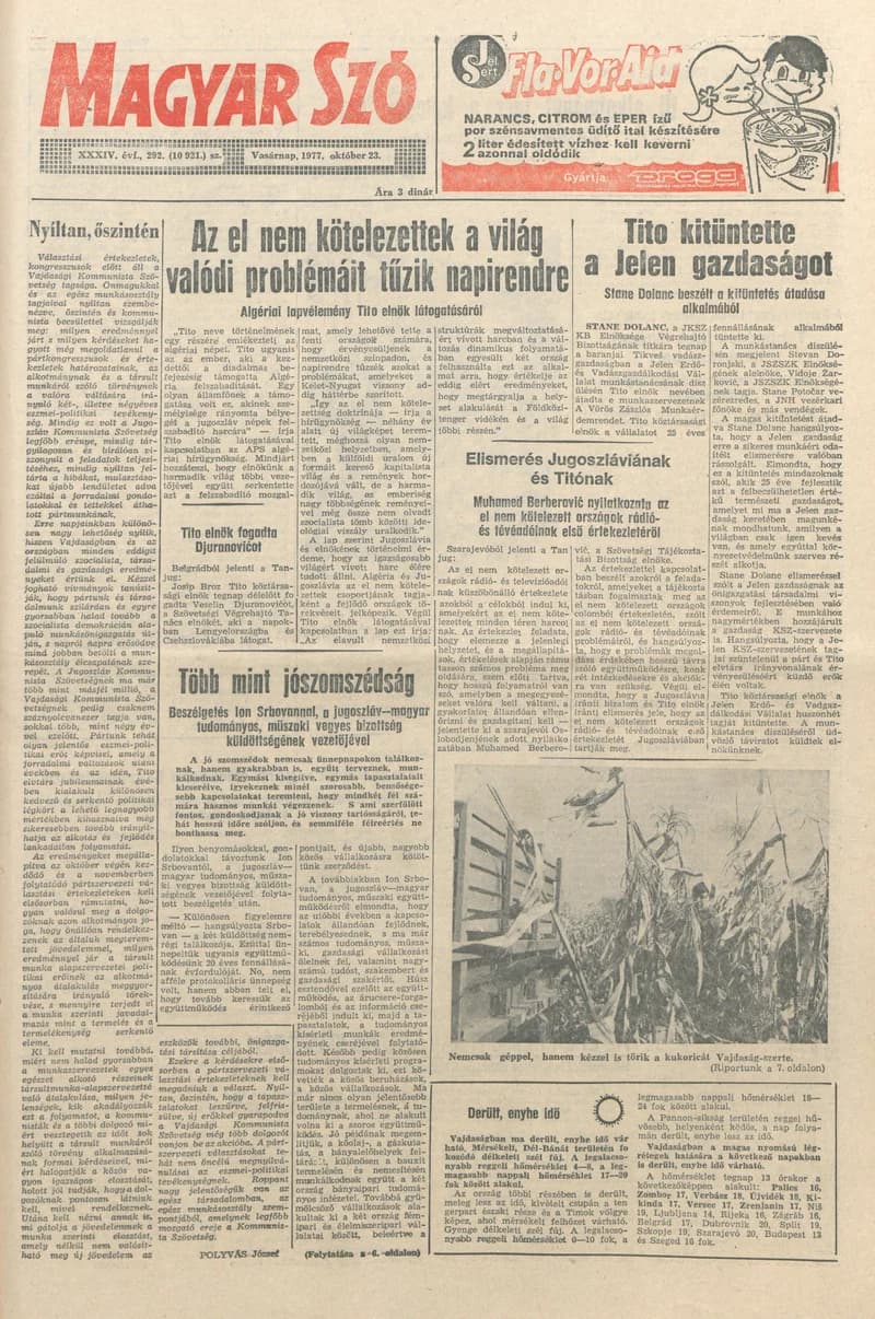 Magyar Szó, 34. évf. 1977. október 23. 292. sz.