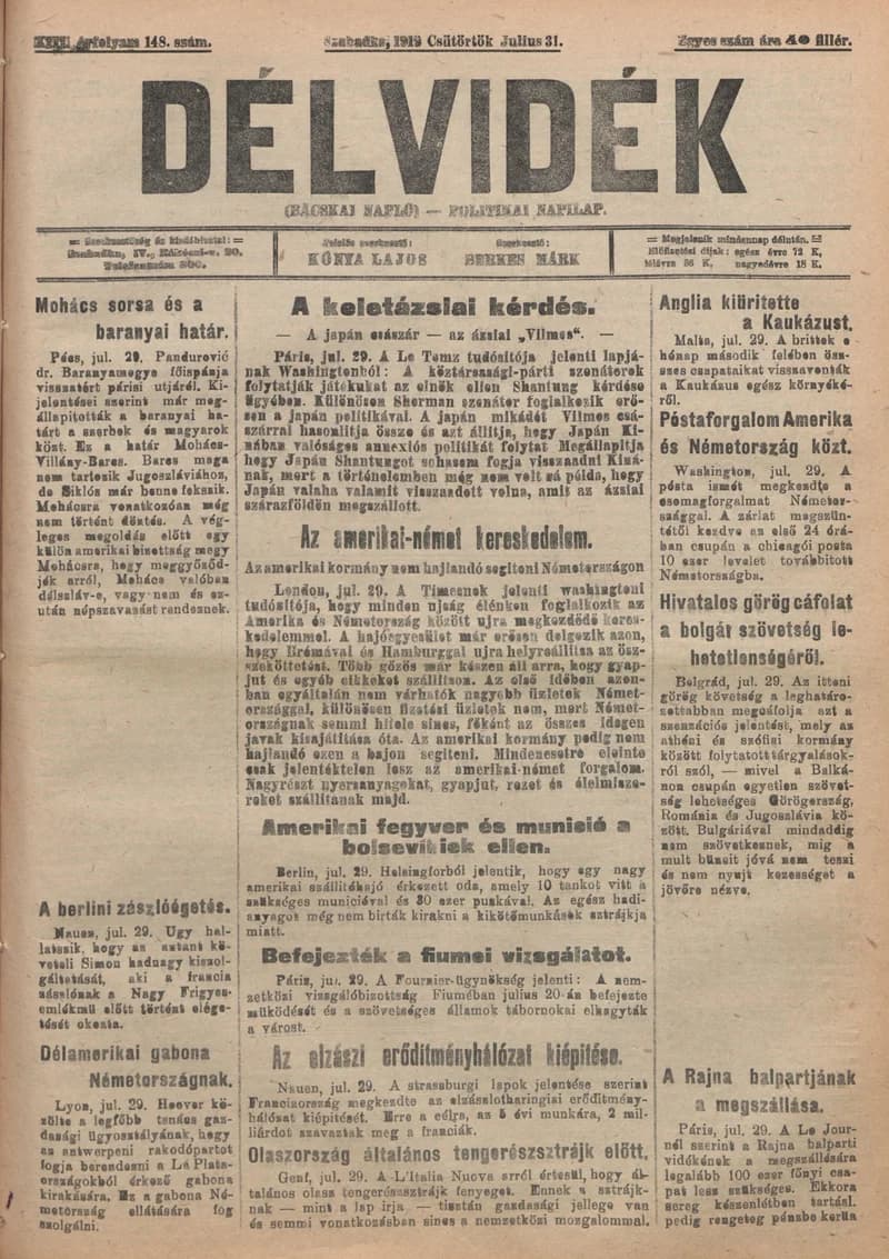 Délvidék, 13. évf. 1919. július 31. 148. sz.