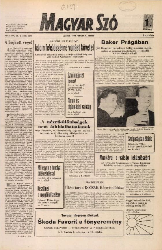 Magyar Szó, 47. évf. 1990. február 7. 36. sz. 1–20. oldal