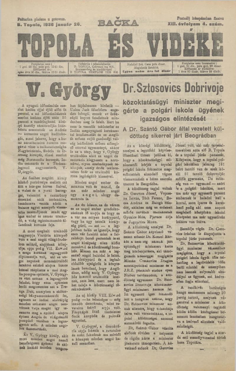 Bačka Topola és Vidéke, 13. évf. 1936. január 26. 4. sz.