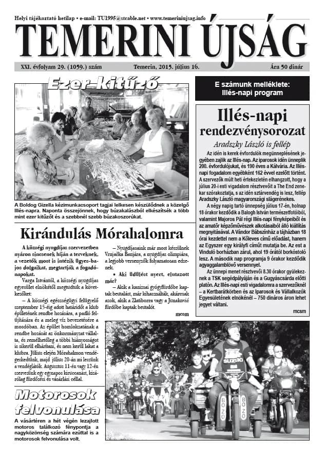 Temerini Újság, 21. évf. 2015. július 16. 29. sz.
