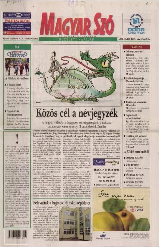 Magyar Szó, 66. évf. 2009. szeptember 19. – 20. 219. sz. 1–52. oldal