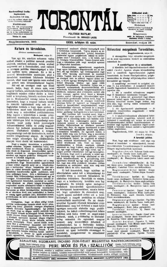 Torontál, 39. évf. 1910. május 28. 119. sz.