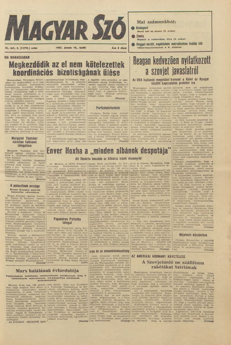 Magyar Szó, 40. évf. 1983. január 10. 8. sz. 1–16. oldal