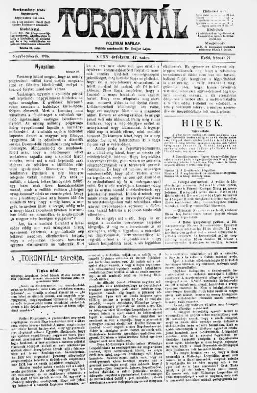 Torontál, 35. évf. 1906. február 27. 47. sz.