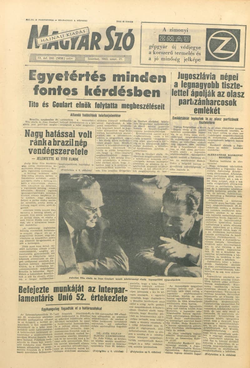 Magyar Szó, 20. évf. 1963. szeptember 21. 260. sz. 1–12. oldal