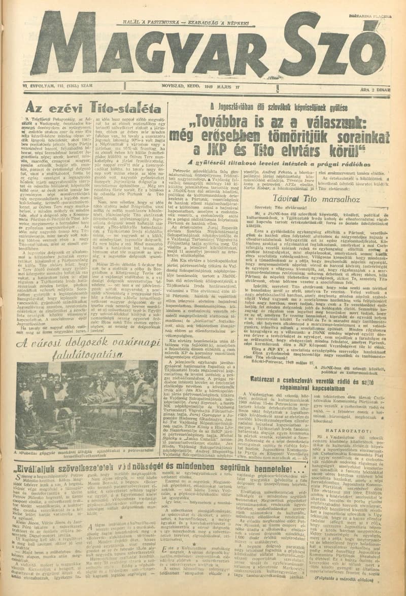 Magyar Szó, 6. évf. 1949. május 17. 115. sz. 1–4. oldal