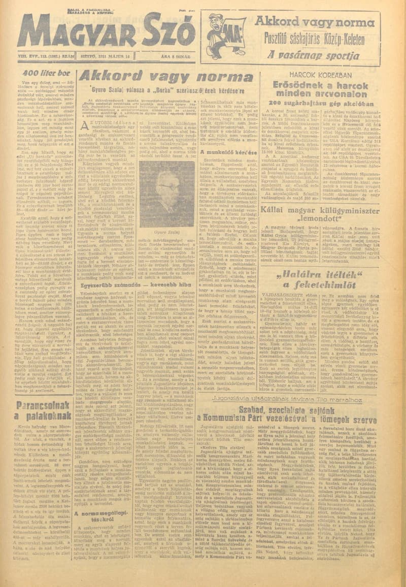Magyar Szó, 8. évf. 1951. május 14. 113. sz. 1–4. oldal
