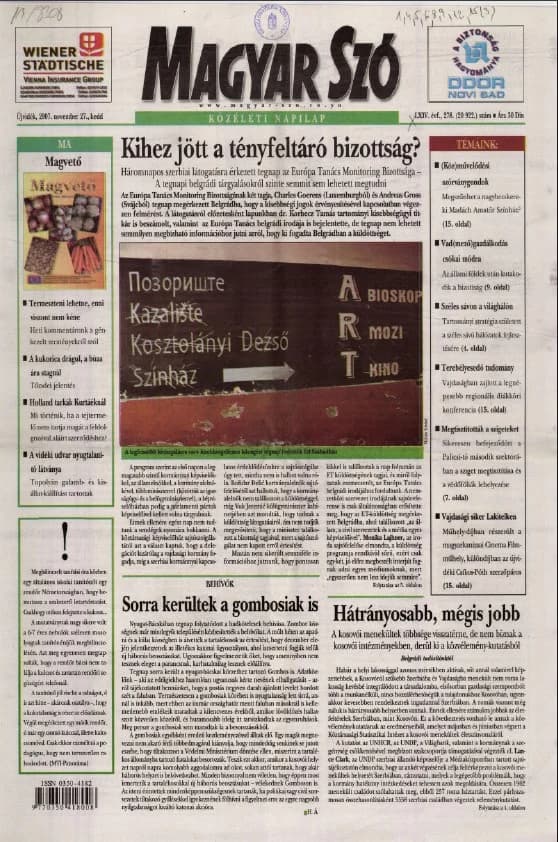 Magyar Szó, 64. évf. 2007. november 27. 278. sz. 1–20. oldal