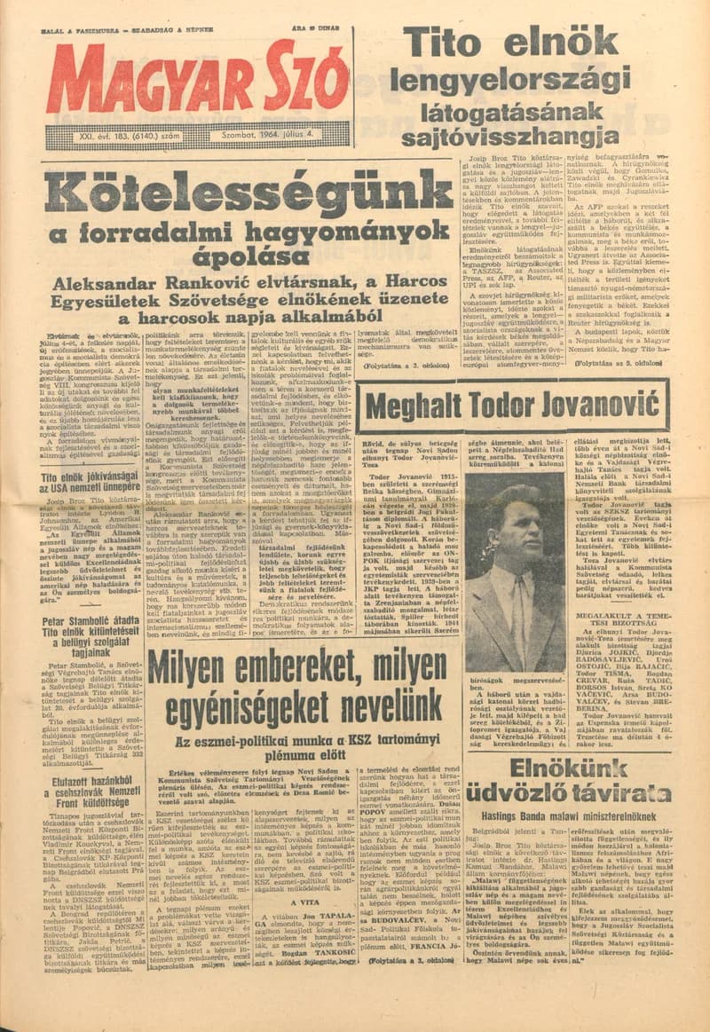 Magyar Szó, 21. évf. 1964. július 4. 183. sz.