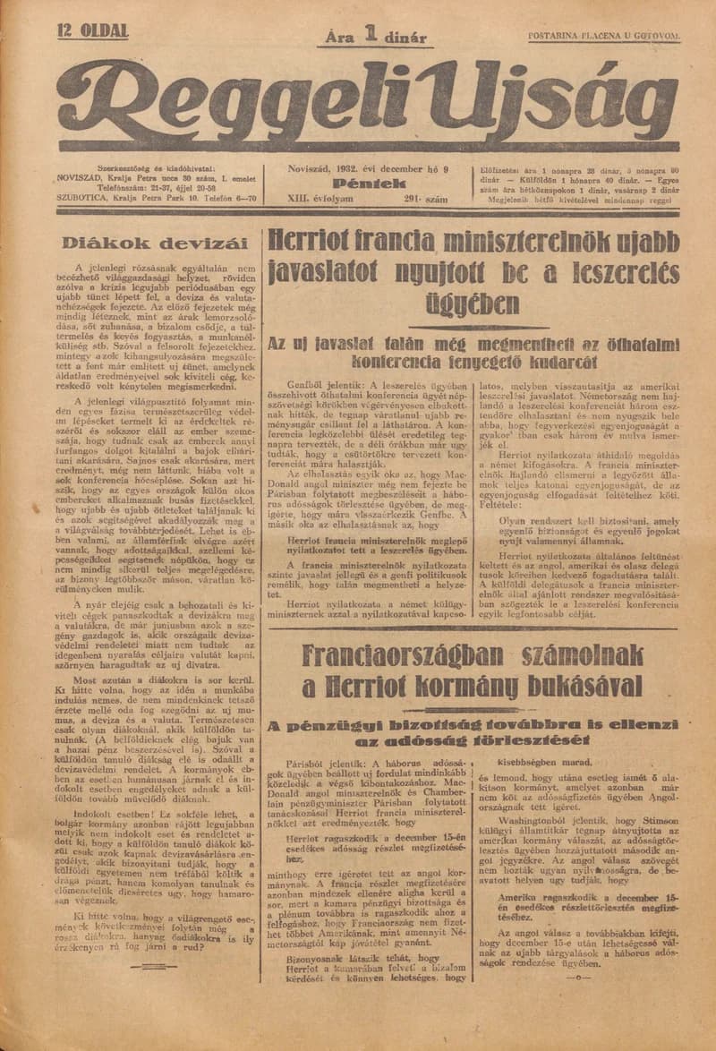 Reggeli Újság, 13. évf. 1932. december 9. 291. sz.
