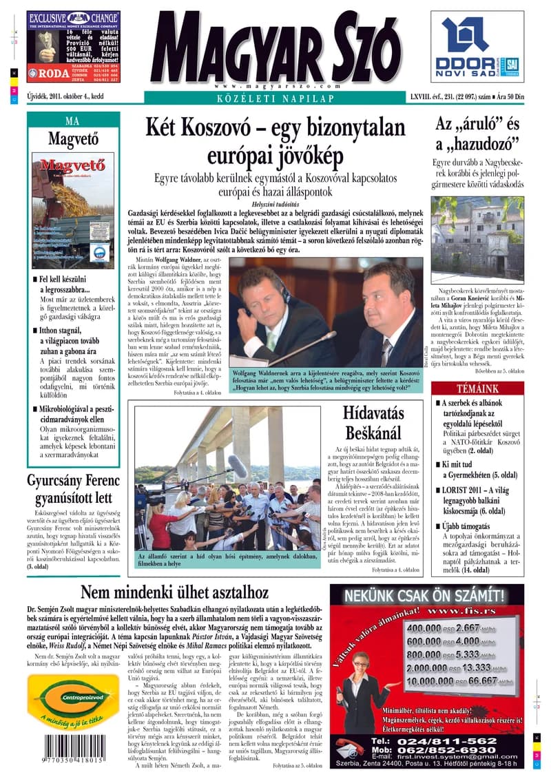 Magyar Szó, 68. évf. 2011. október 4. 231. sz. 1–20. oldal