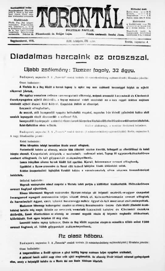 Torontál, 44. évf. 1915. augusztus 4. 176. sz.