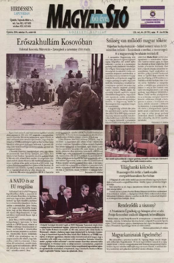 Magyar Szó, 61. évf. 2004. március 18. 64. sz. 1–20. oldal