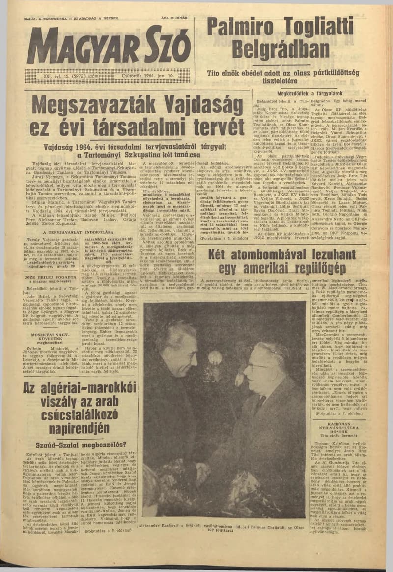 Magyar Szó, 21. évf. 1964. január 16. 15. sz. 1–16. oldal