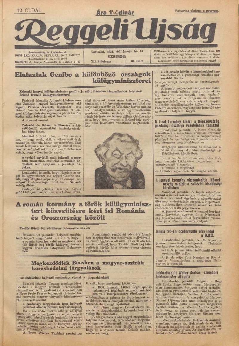 Reggeli Újság, 12. évf. 1931. január 14. 10. sz.