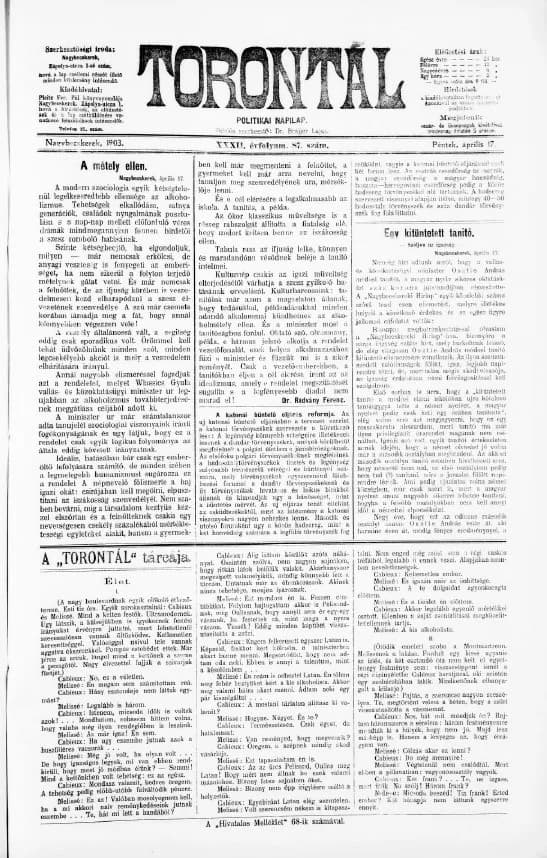 Torontál, 32. évf. 1903. április 17. 87. sz.