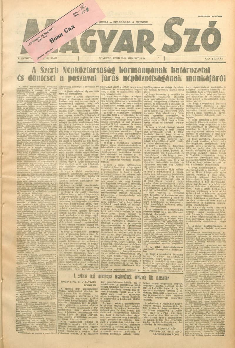 Magyar Szó, 5. évf. 1948. augusztus 10. 191. sz. 1–4. oldal