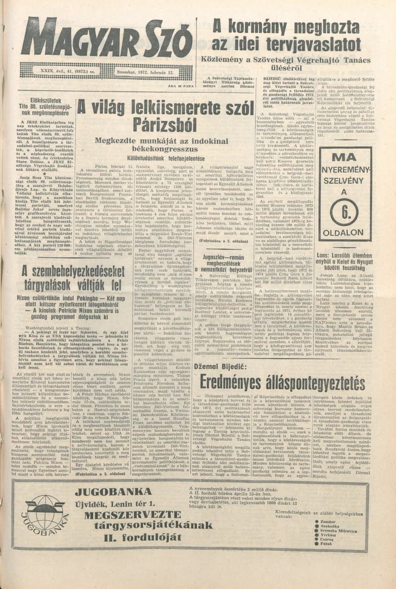 Magyar Szó, 29. évf. 1972. február 12. 41. sz. 1–20. oldal