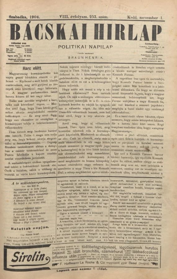Bácskai Hirlap, 8. évf. 1904. november 1. 253. sz.
