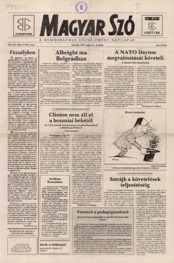 Magyar Szó, 54. évf. 1997. május 31. 126. sz. 1–16. oldal