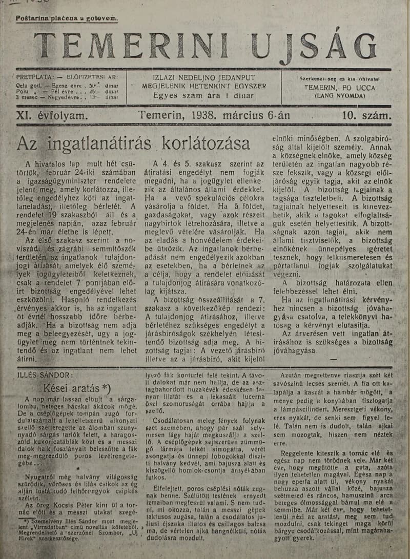 Temerini Újság 1928-1944, 11. évf. 1938. március 6. 10. sz.