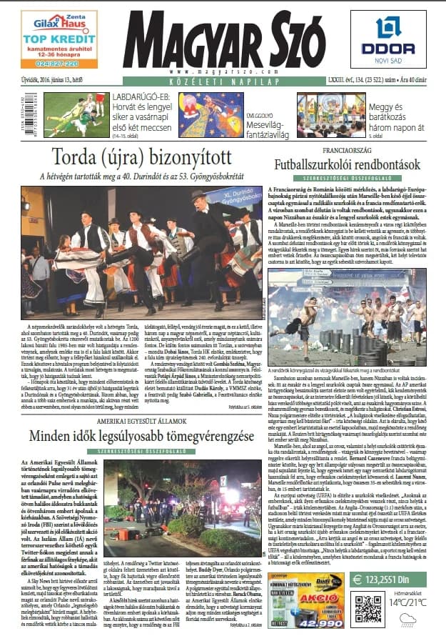 Magyar Szó, 73. évf. 2016. június 13. 134. sz. 1–20. oldal