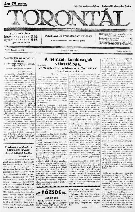 Torontál, 51. évf. 1922. június 27. 140. sz.