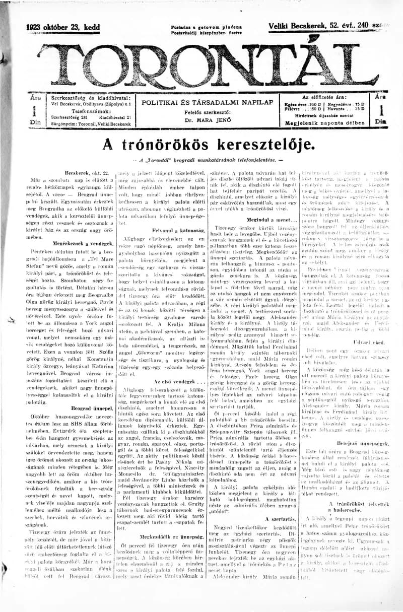 Torontál, 52. évf. 1923. október 23. 240. sz.